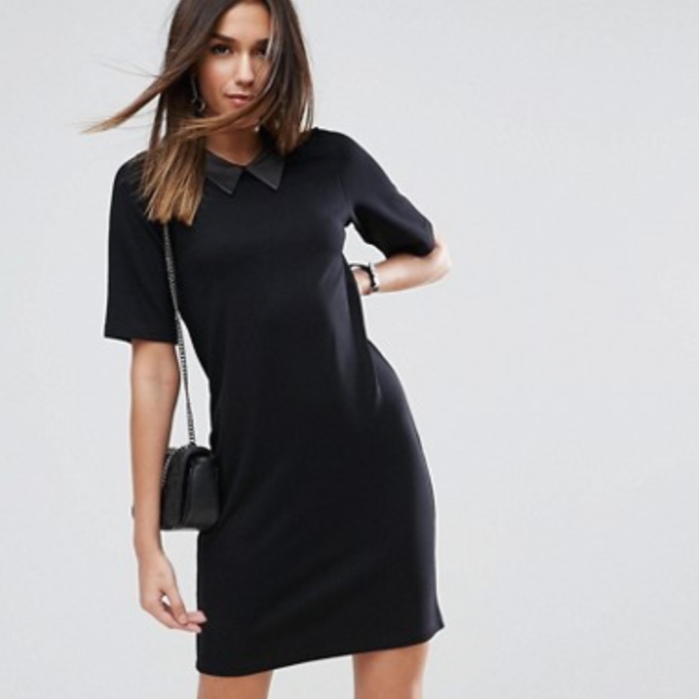 NWOT ASOS T-Shirt Dress With Faux Leather Collar